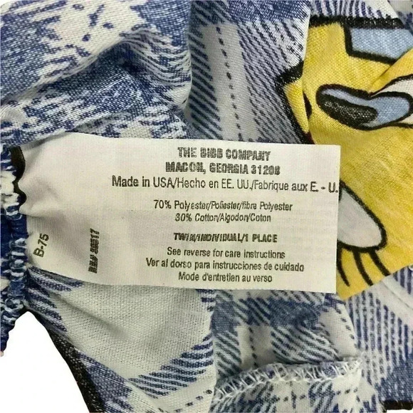 Warner Bros Looney Tunes Taz Tweety Bugs Plaid Twin Flat Sheet The Bibb Company - Picture 2 of 3